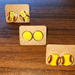 Yellow/Softball Earrings (3 Pairs)